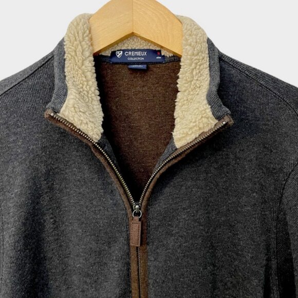 Daniel Cremieux Collection Cardigan Sweater Jacket Medium Zip Up Gray Fur Collar - Picture 4 of 12